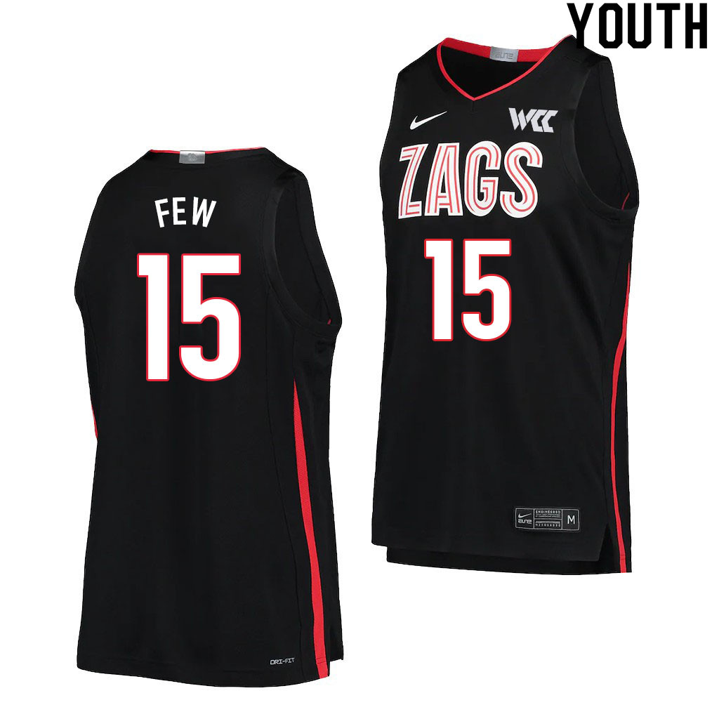 Youth #15 Joe Few Gonzaga Bulldogs College Basketball Jerseys Sale-Black